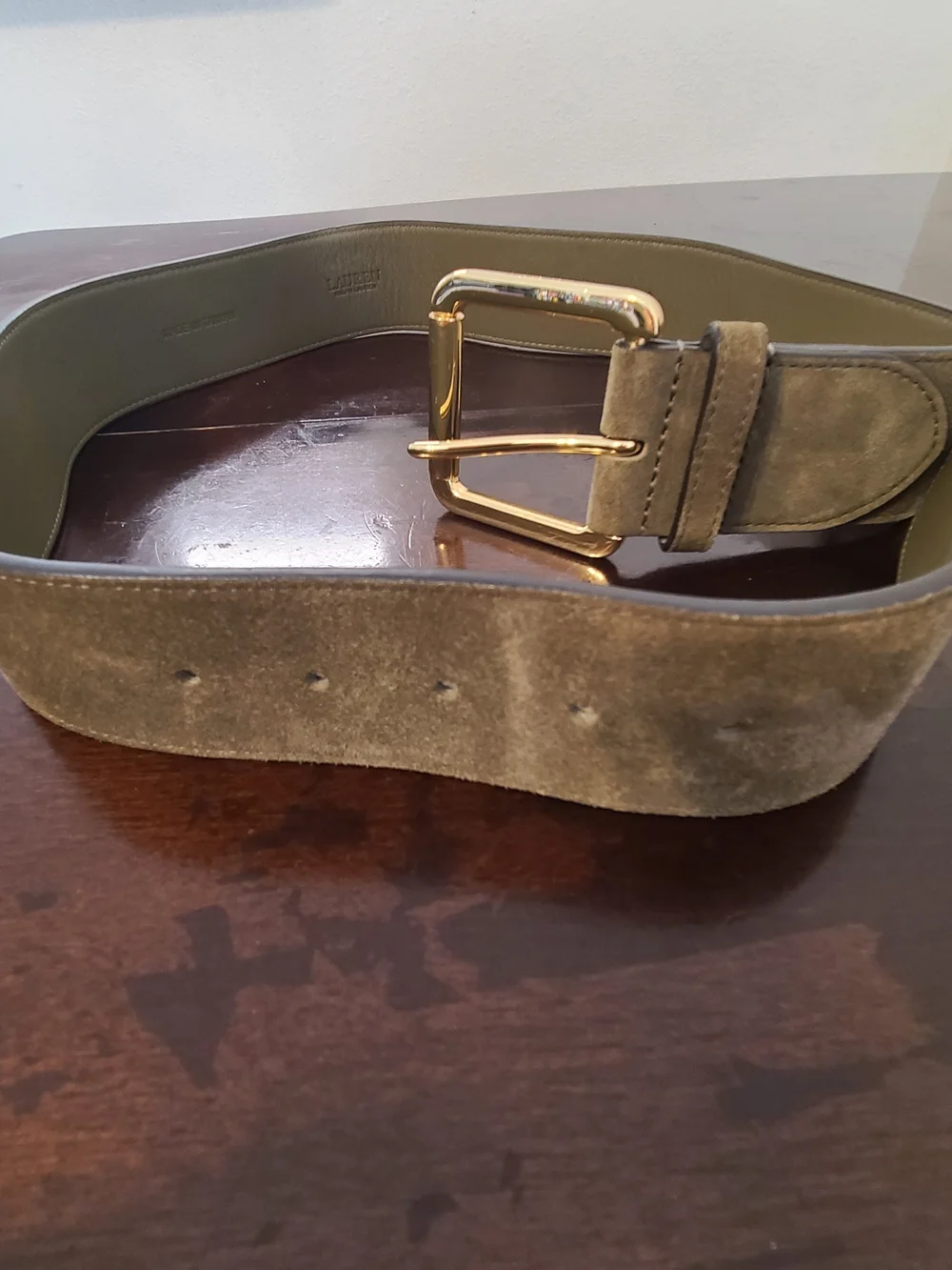 Lauren Ralph Lauren Olive Suede Belt with Gold Buckle Nwt  Size S